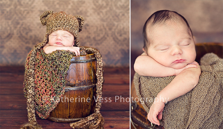 cute newborn baby boy in bucket