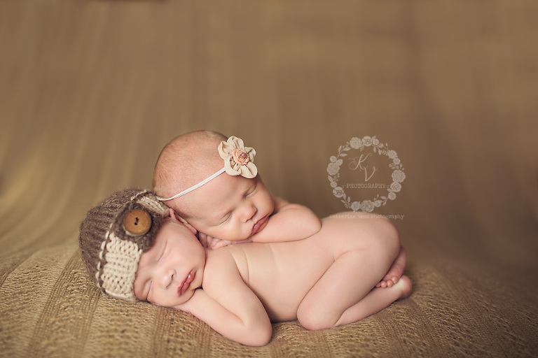 newborn twin stacked pose