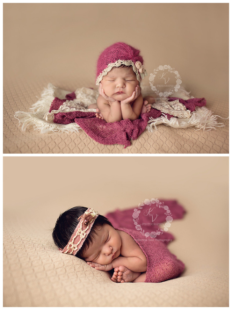 newborn baby girl in beige and rose combo