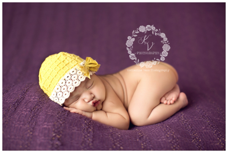 newborn baby girl, yellow and purple