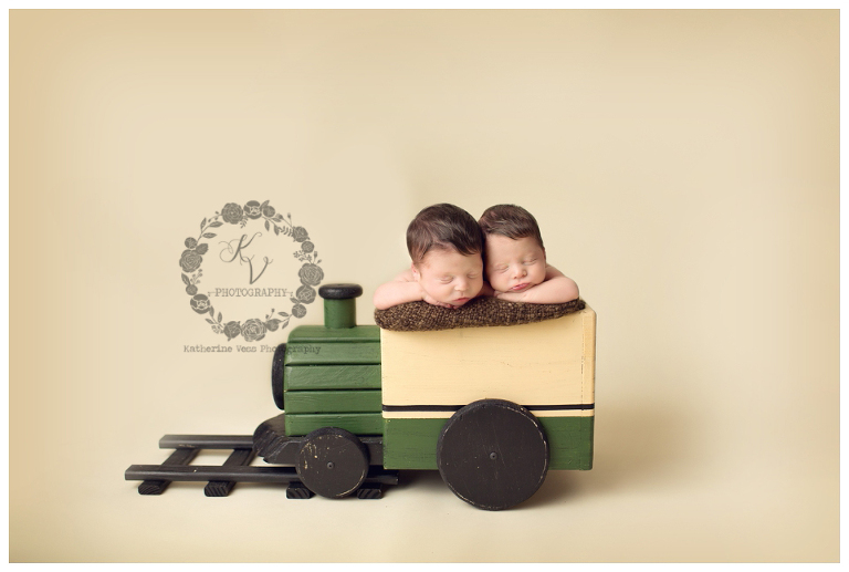 Newborn twin boys in train