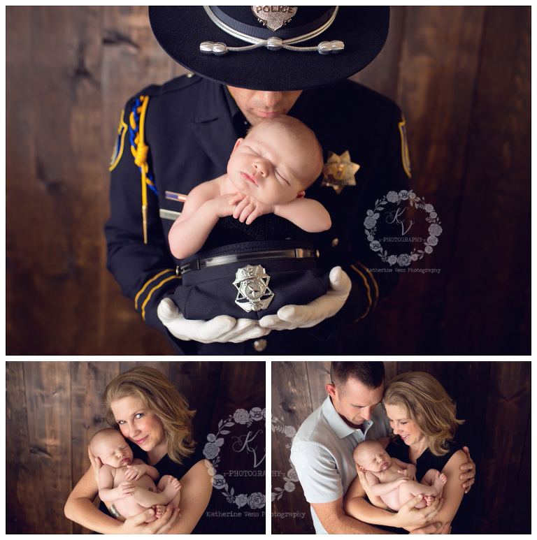 Newborn in daddy's sherif hat